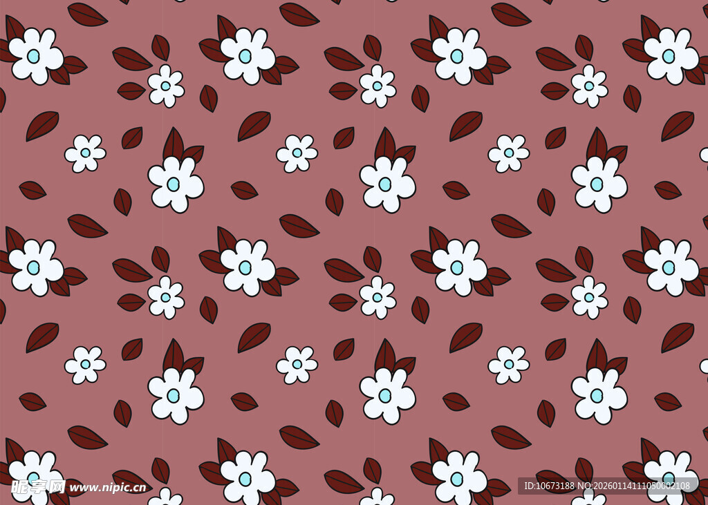 棕色底白花简约花卉图案