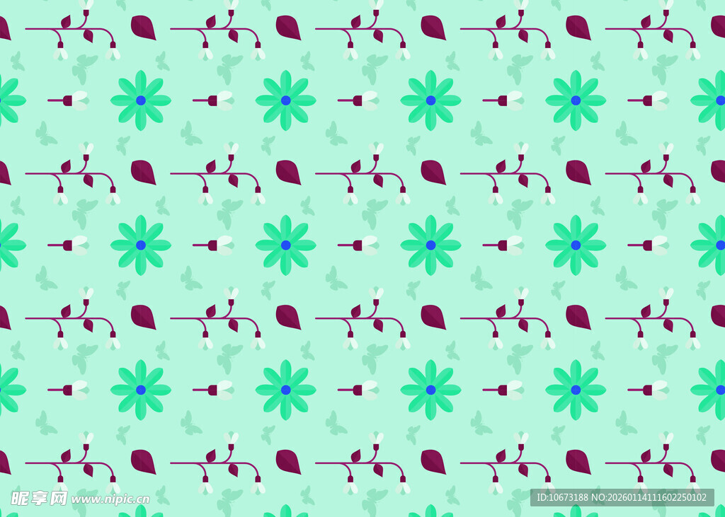 圣诞雪花红绿图案背景