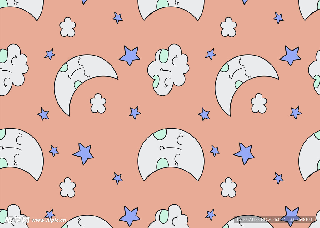 梦幻星月云朵图案背景
