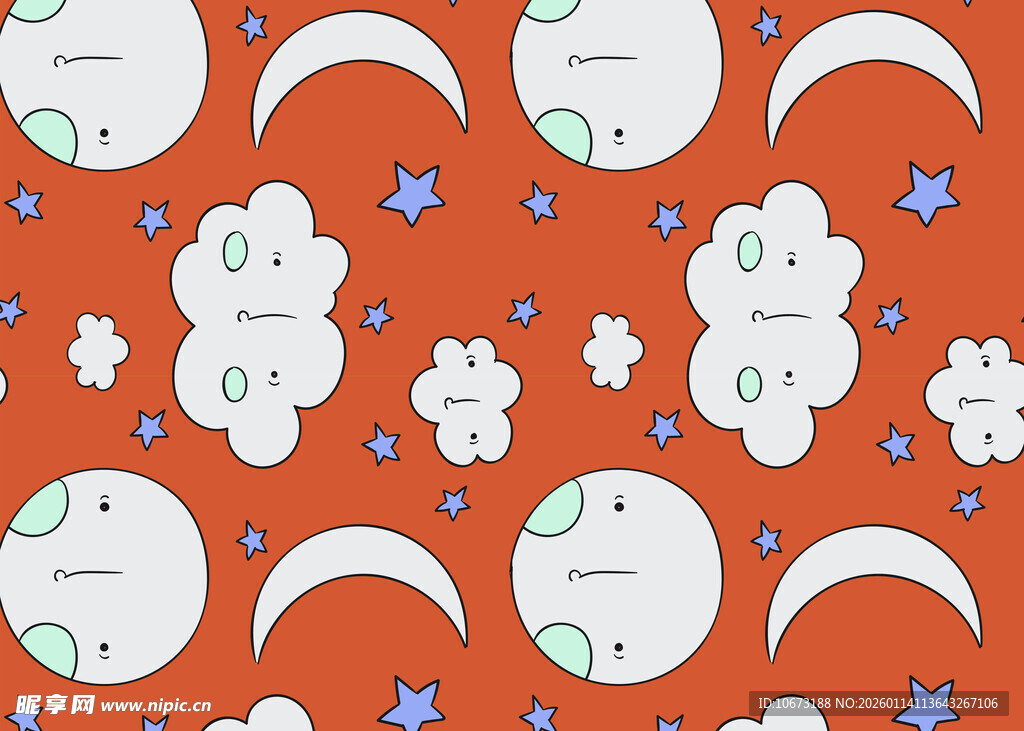 橙色底可爱动物月亮图案