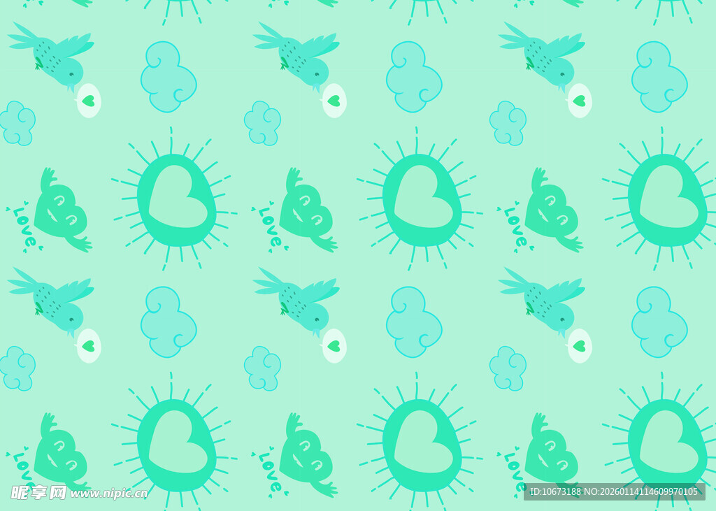 清新绿底卡通图案背景