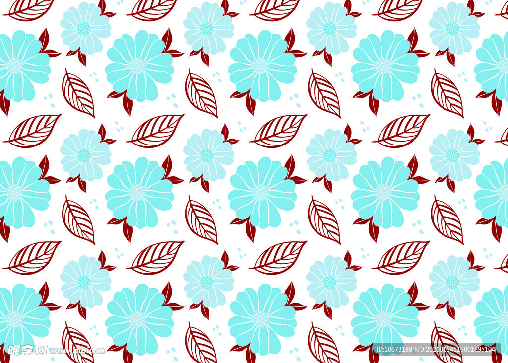 蓝红花卉图案背景