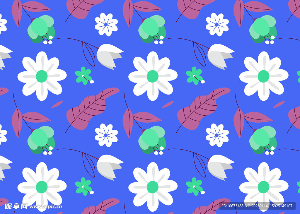 蓝色花卉昆虫图案背景