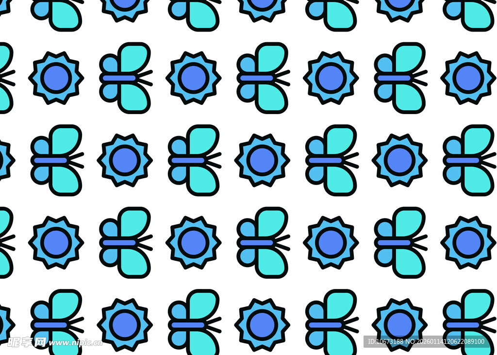 蓝绿蝴蝶图案无缝背景