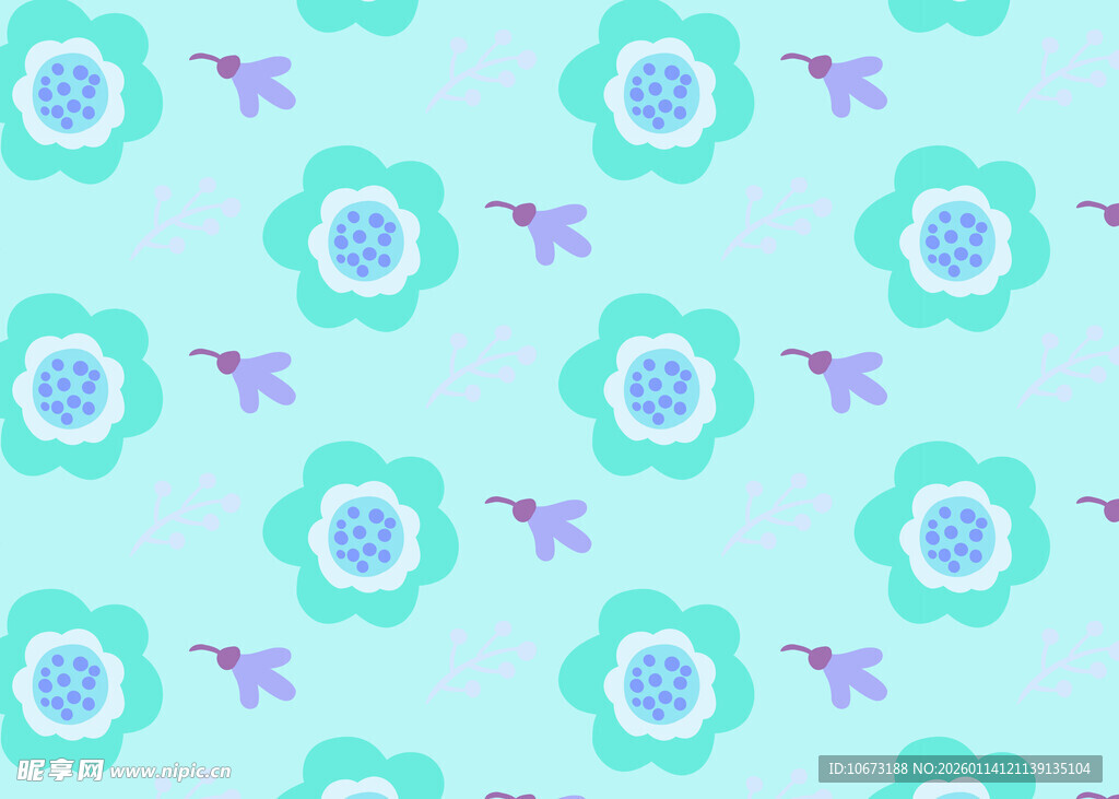 清新蓝紫花卉无缝图案