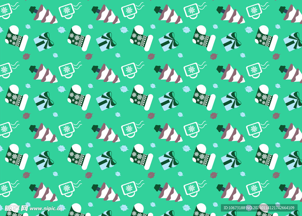绿色圣诞元素无缝图案