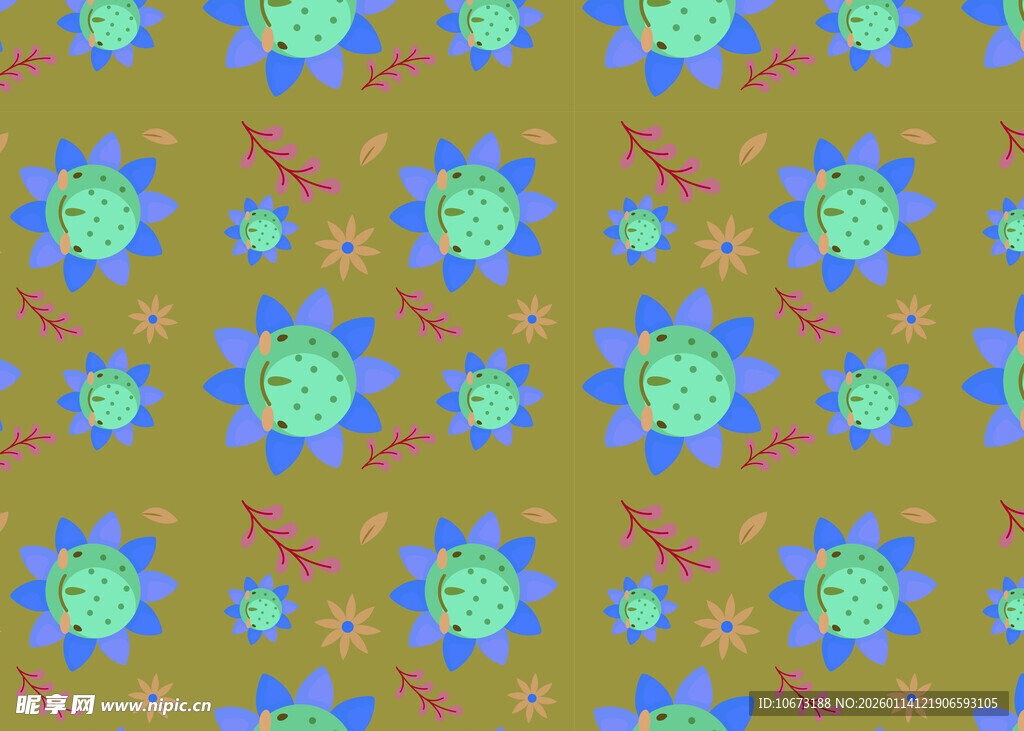 蓝绿花朵图案背景纹理