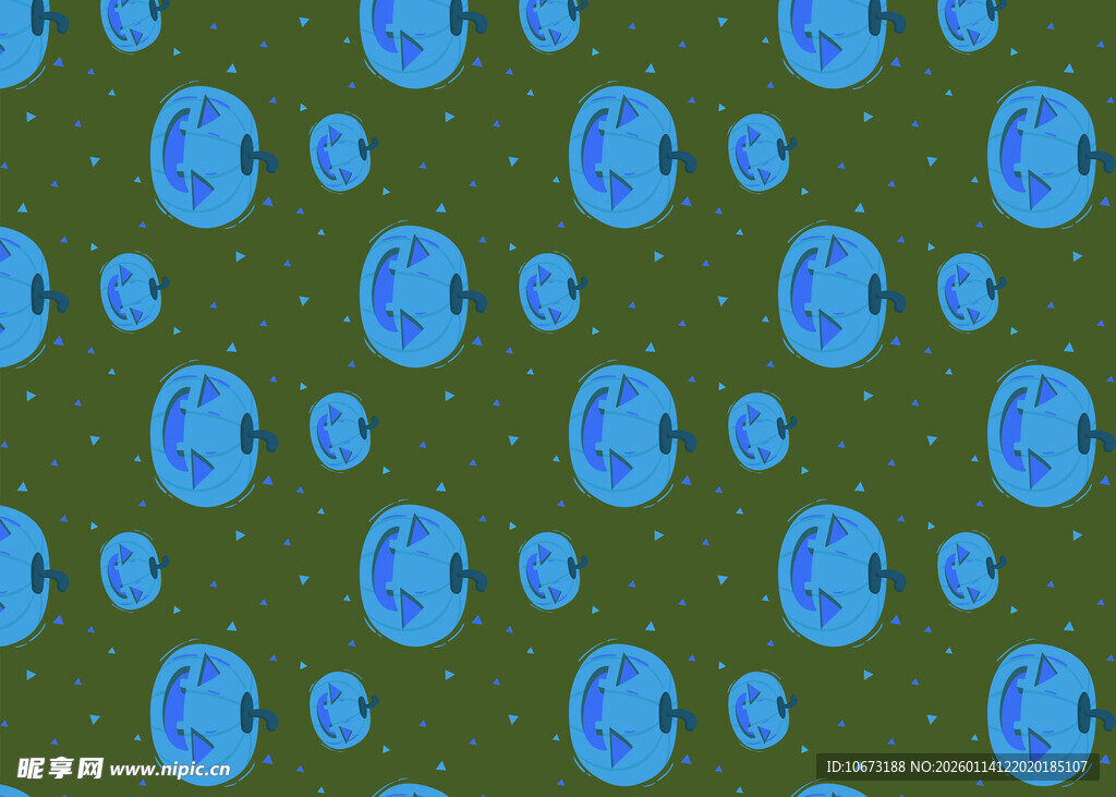 蓝圆点缀绿底图案纹理