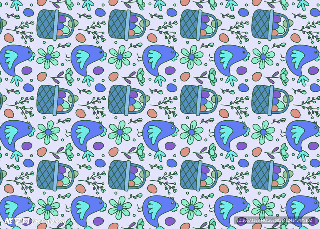 海洋风多彩鱼群图案设计