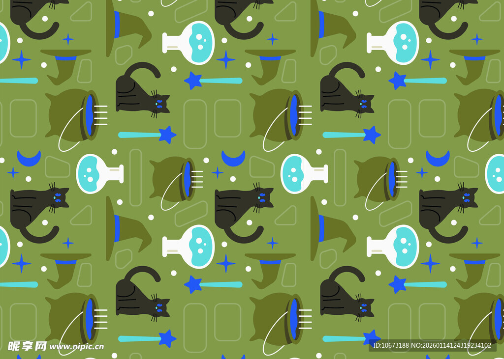 绿色卡通动物图案布料