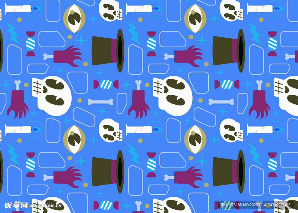 蓝色骷髅手套图案背景