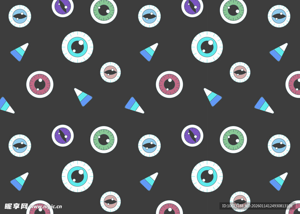 多彩眼球几何图案无缝背景