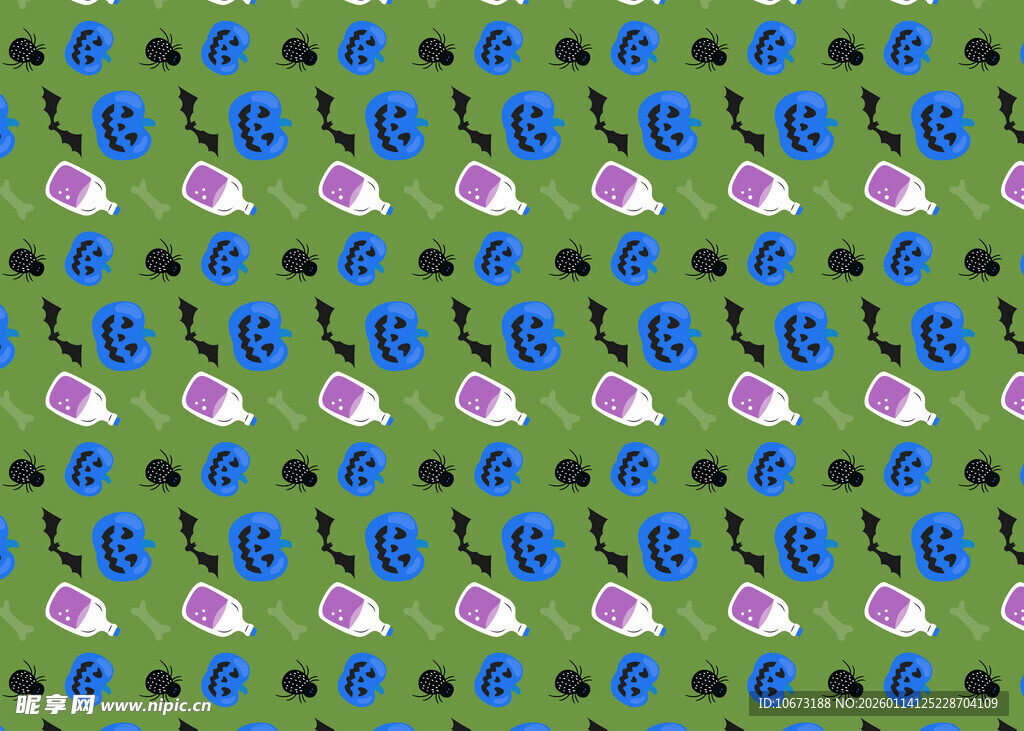 绿色底多彩图案无缝纹理