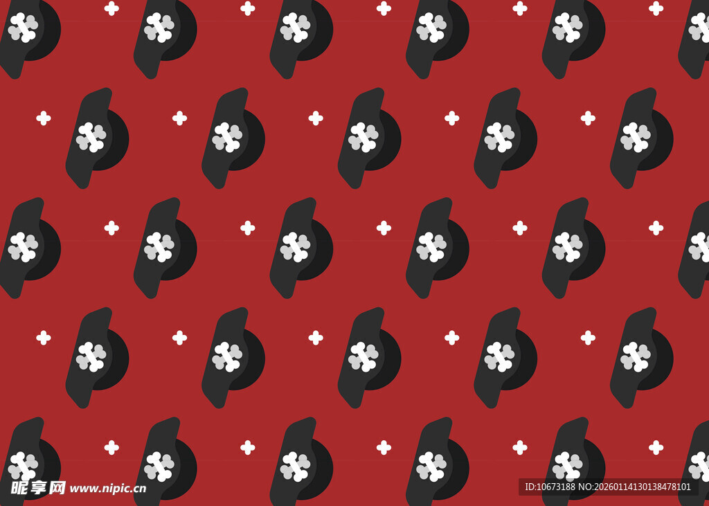 红色底黑白图案无缝背景
