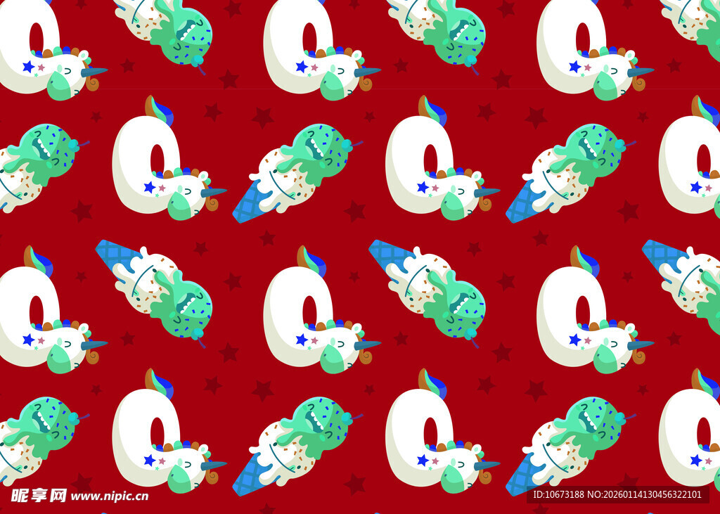 红色底多彩图案装饰布料