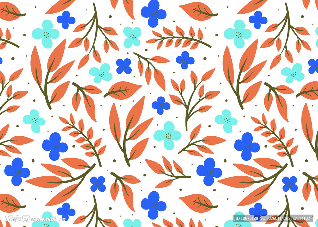 花卉枝叶无缝图案设计