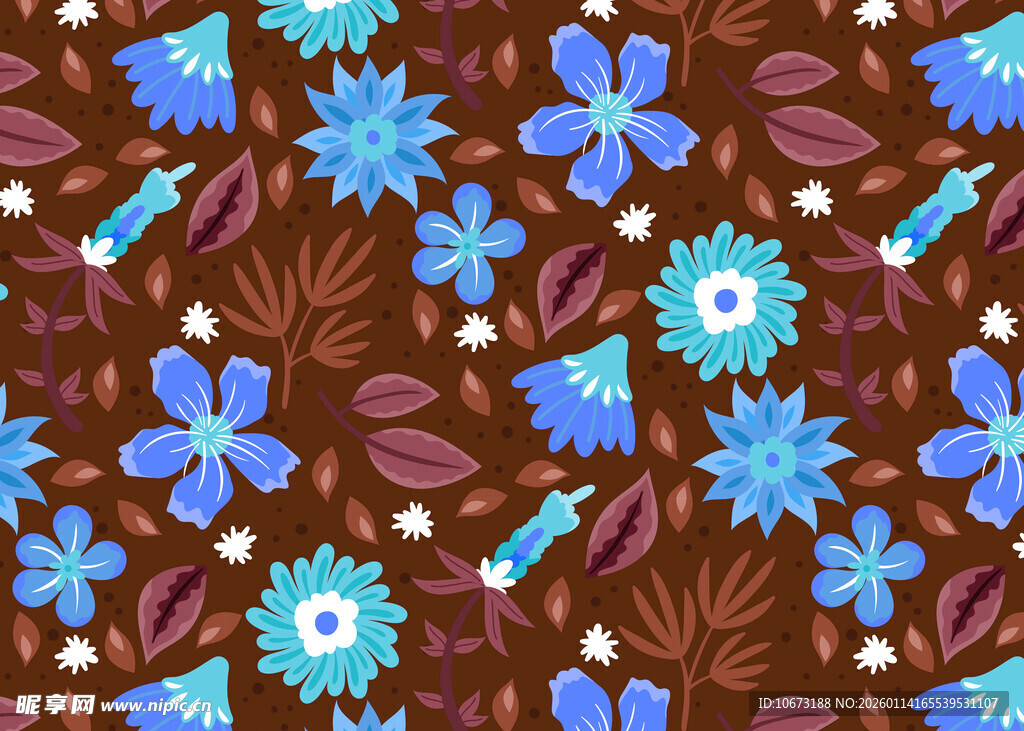 蓝花棕底花卉图案背景