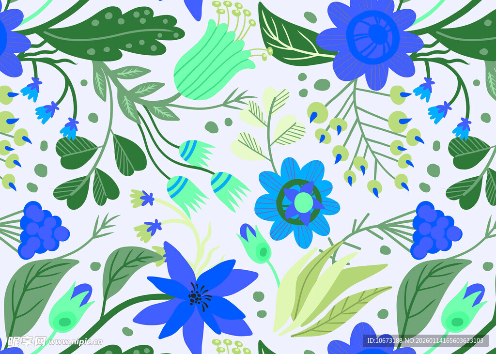 蓝绿花卉图案背景设计