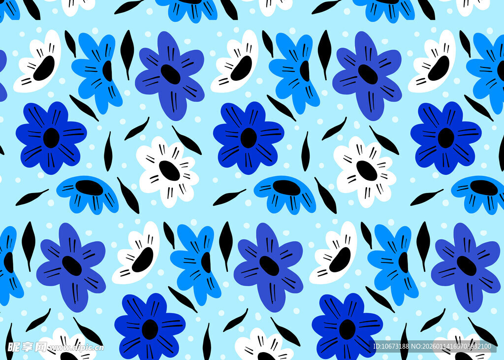 蓝底花卉图案无缝背景
