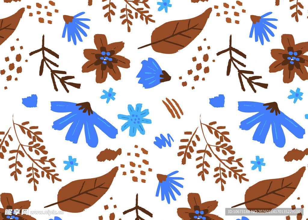 蓝棕花卉树叶图案背景