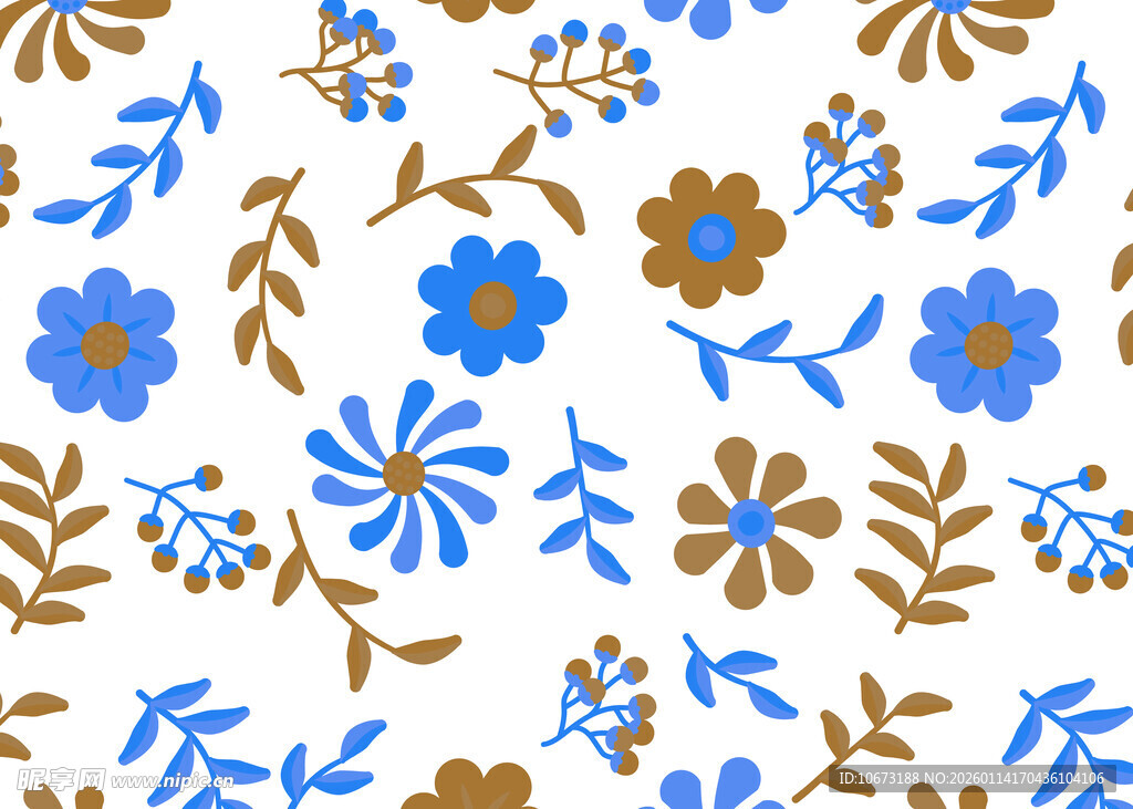 蓝棕花卉图案背景