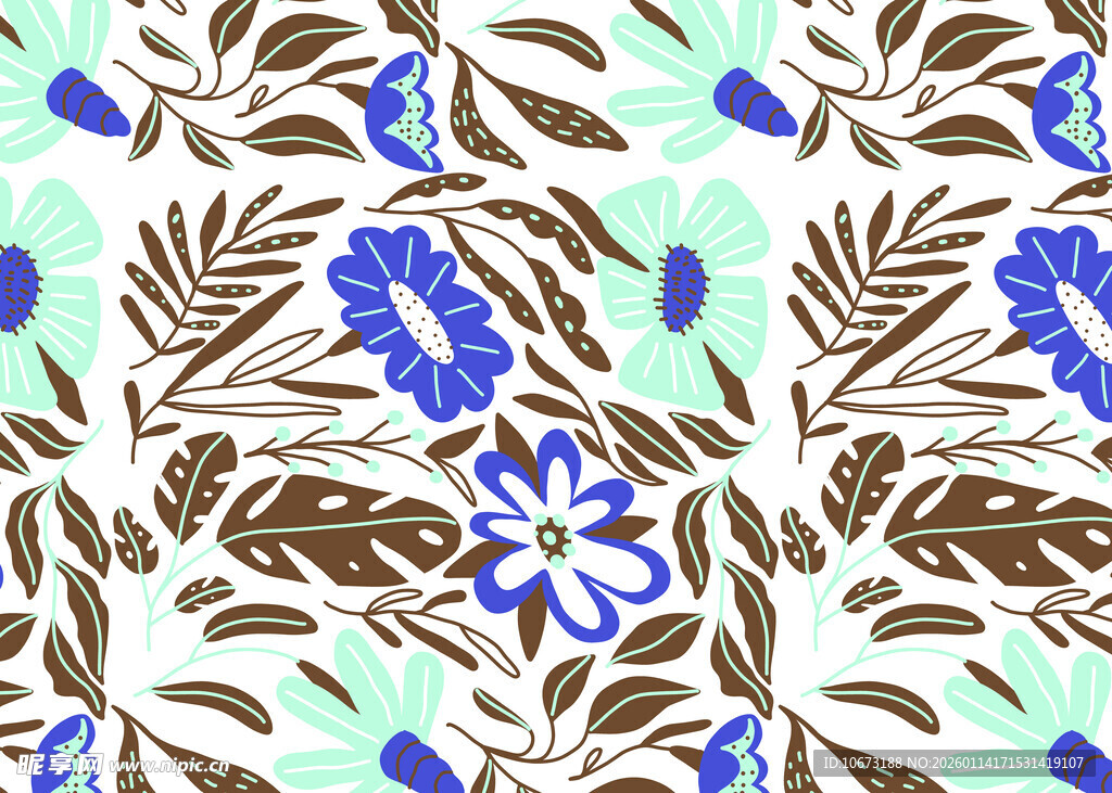蓝棕花卉图案纹理