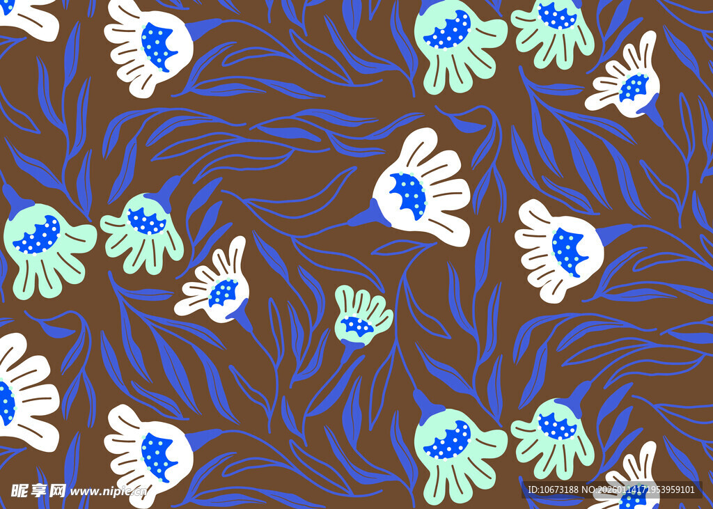 蓝白花卉棕色底纹图案