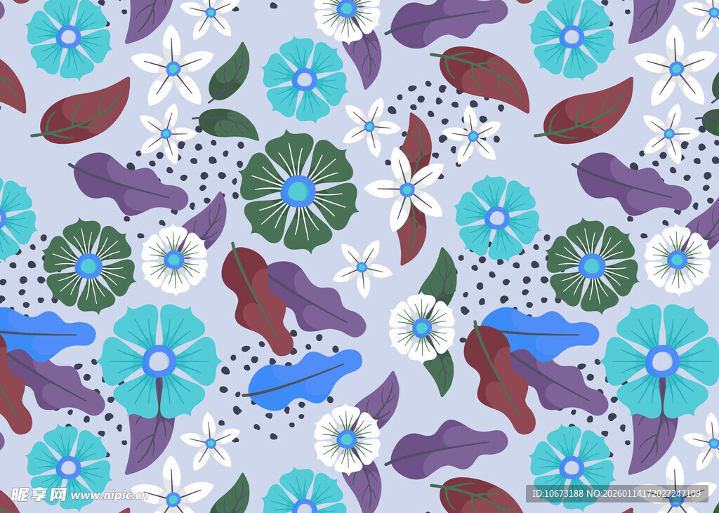 多彩花卉飞鸟图案背景