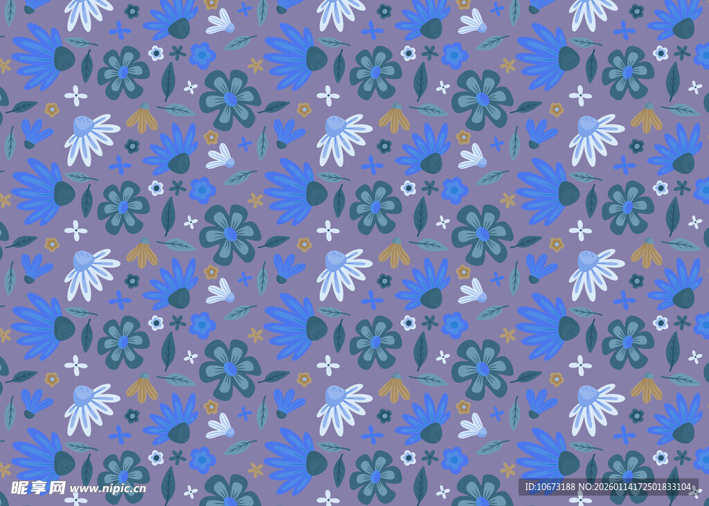 蓝底花卉图案无缝背景