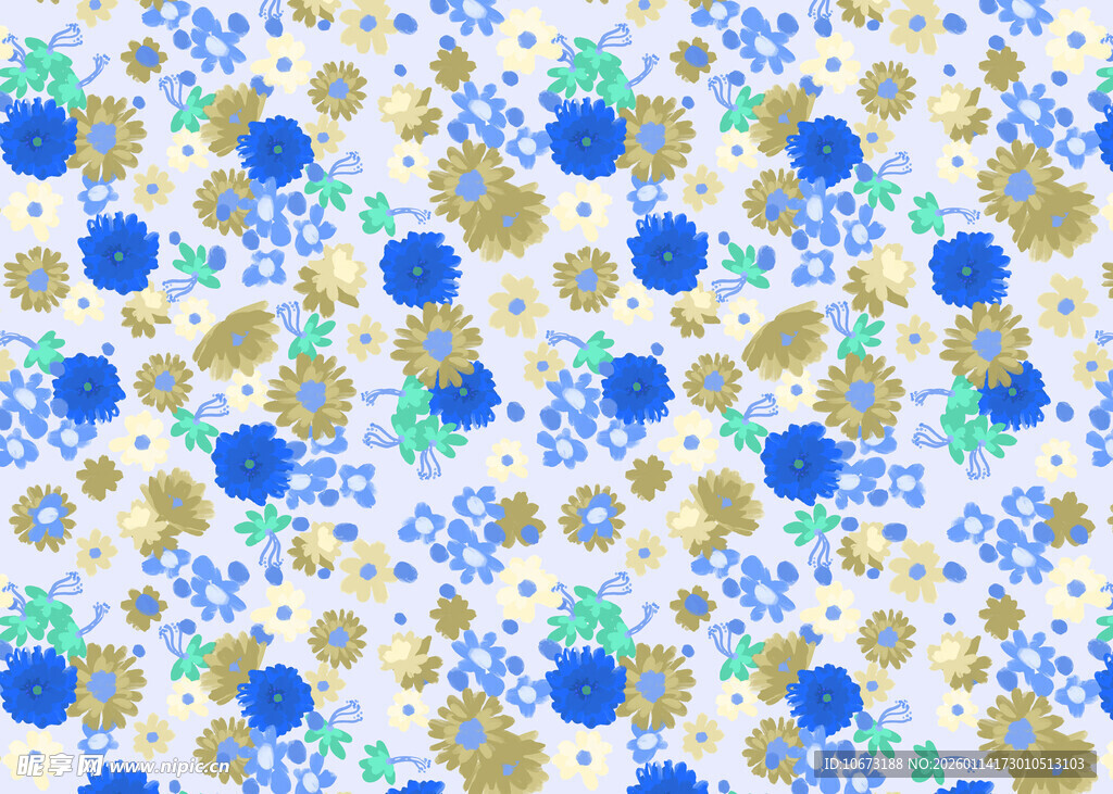 蓝黄花卉图案背景纹理