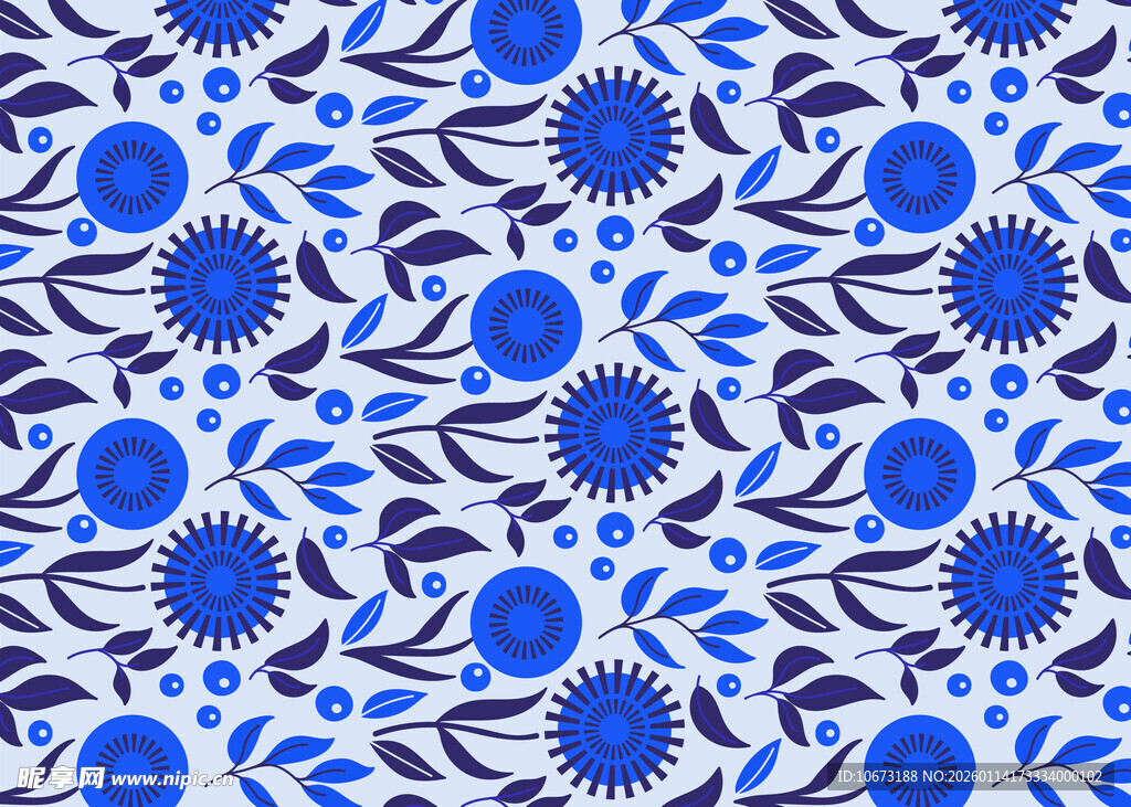 蓝白几何花卉图案纹理