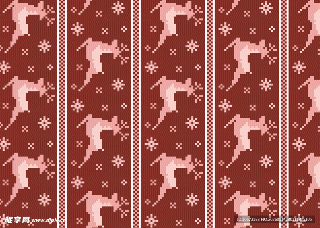 红色底粉色驯鹿图案纹理