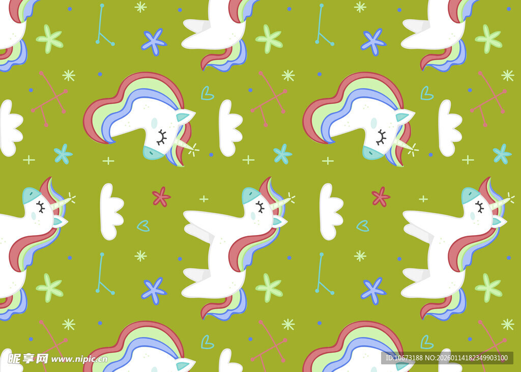 绿色背景独角兽图案设计
