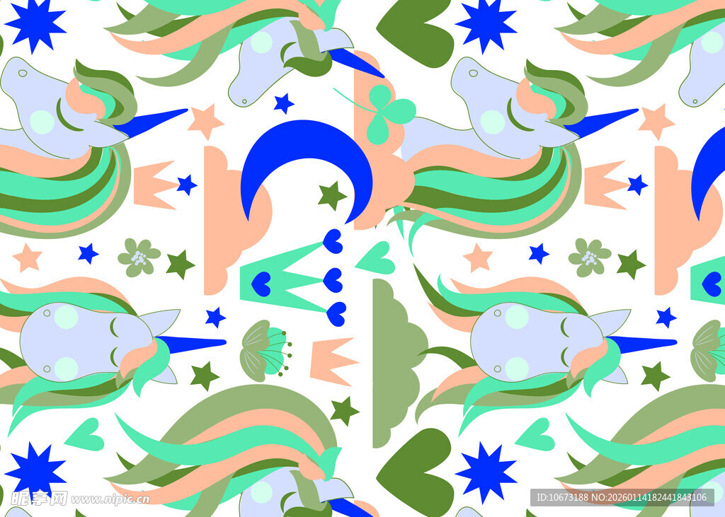 海洋风多彩鱼群图案设计