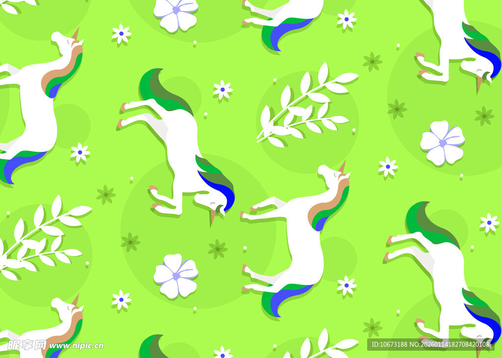 绿色背景兔子花卉图案