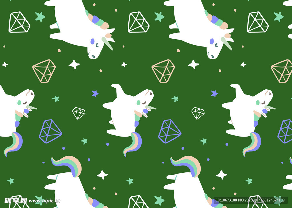 独角兽图案绿色背景素材
