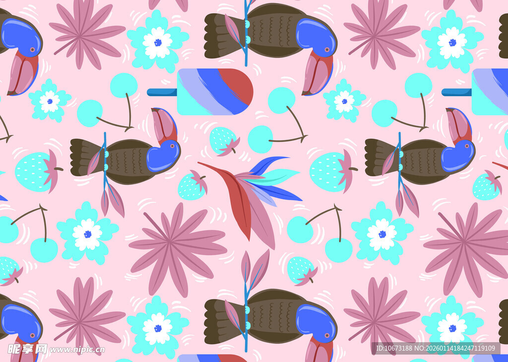 火烈鸟花卉图案无缝背景