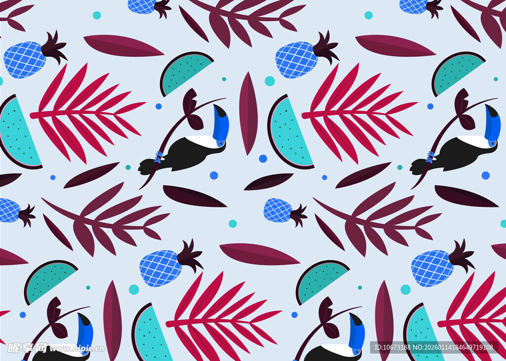 热带植物动物图案背景