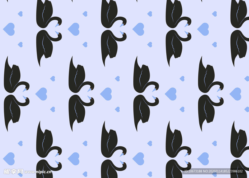 黑猫与蓝花的趣味图案