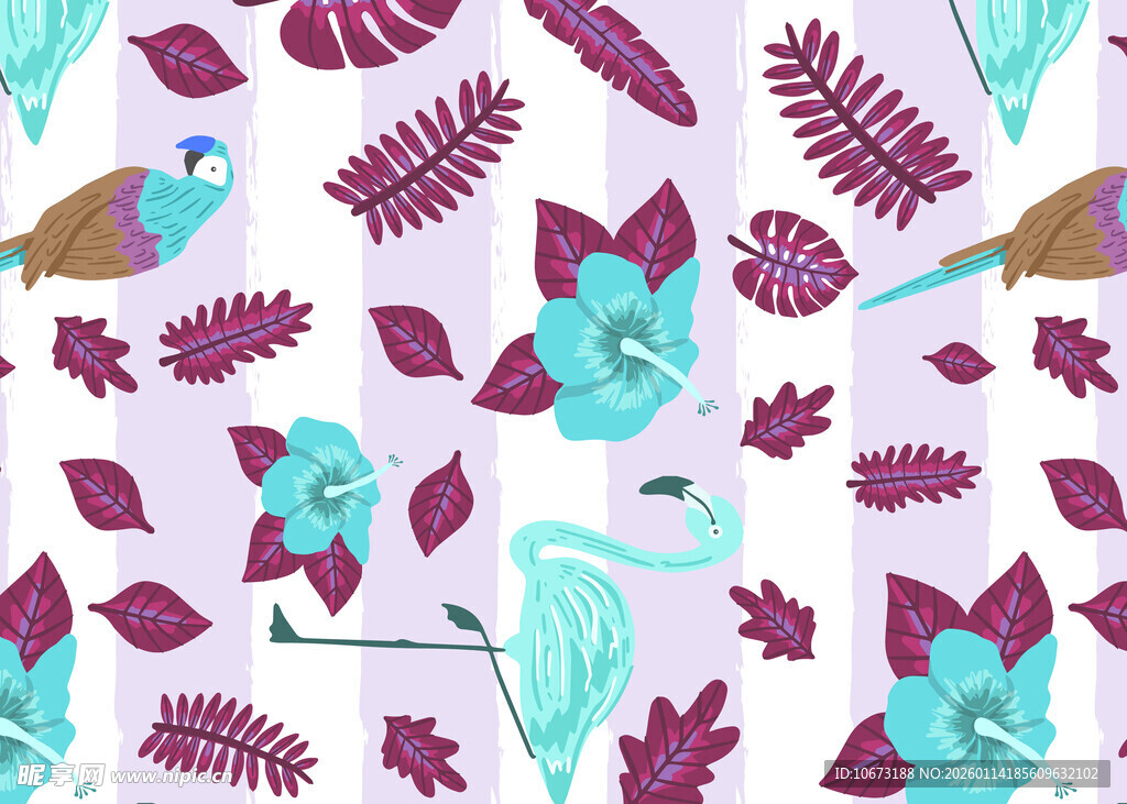热带花卉鸟类图案背景