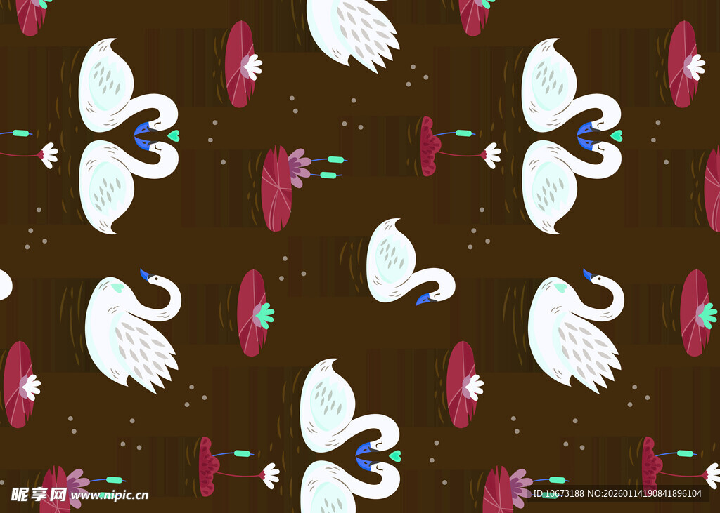 天鹅花卉图案的精美背景