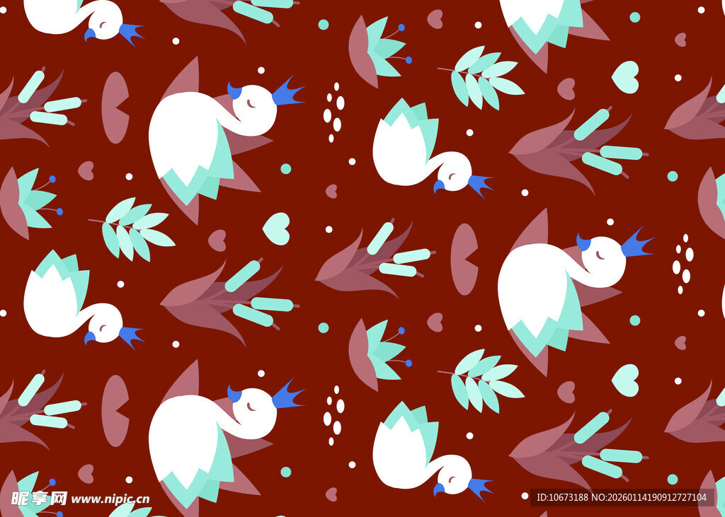 红色底植物图案无缝背景