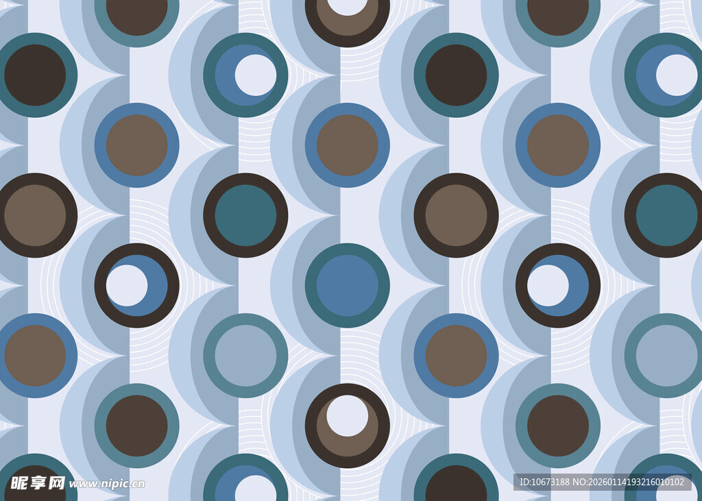 蓝棕圆圈条纹几何图案