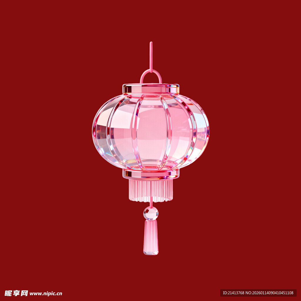 粉色中式灯笼悬挂于红背景