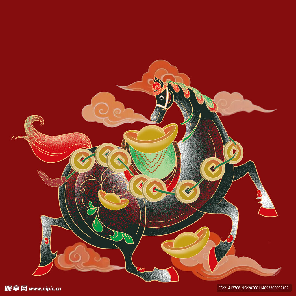 马驮金元宝好运滚滚来