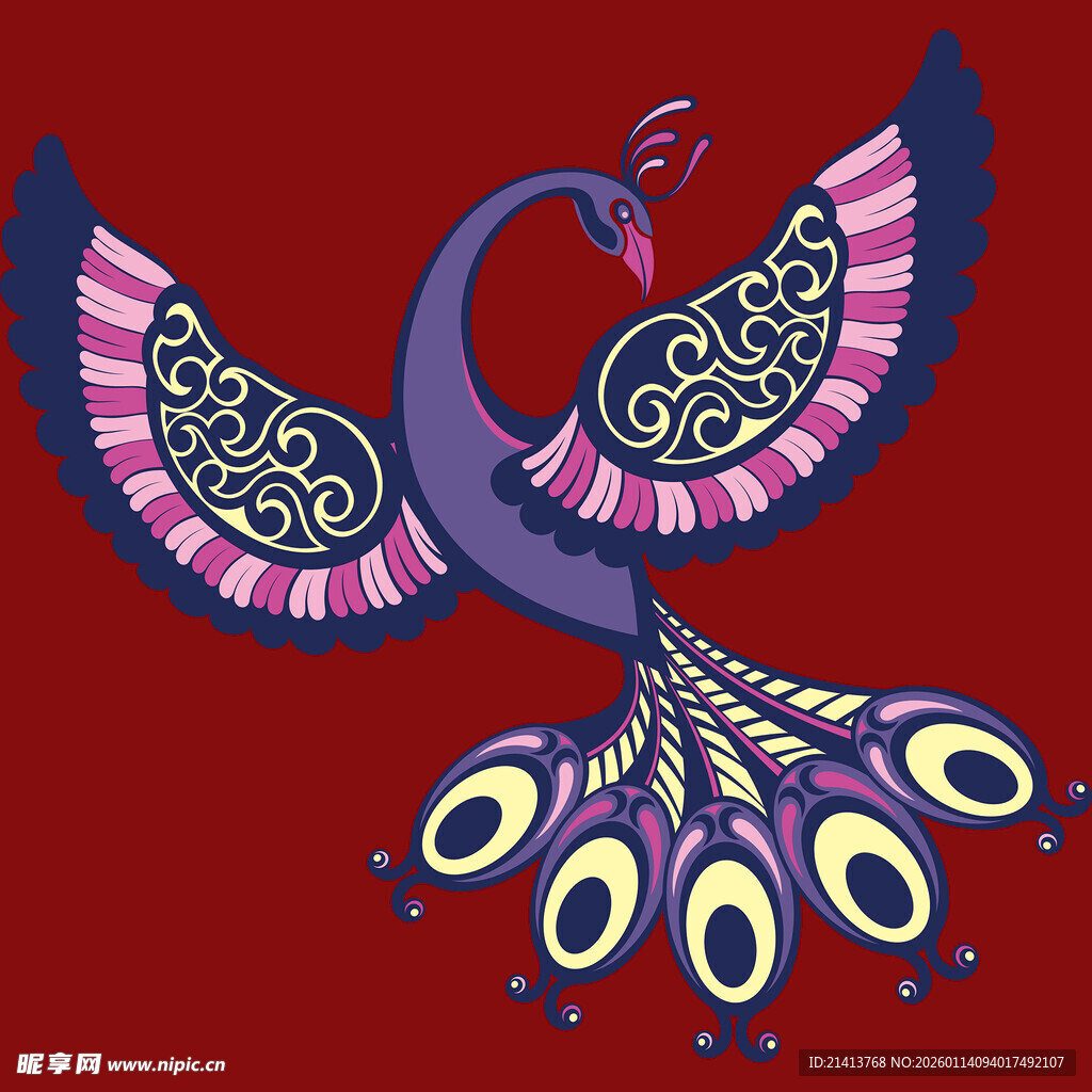 彩色花纹孔雀图案设计