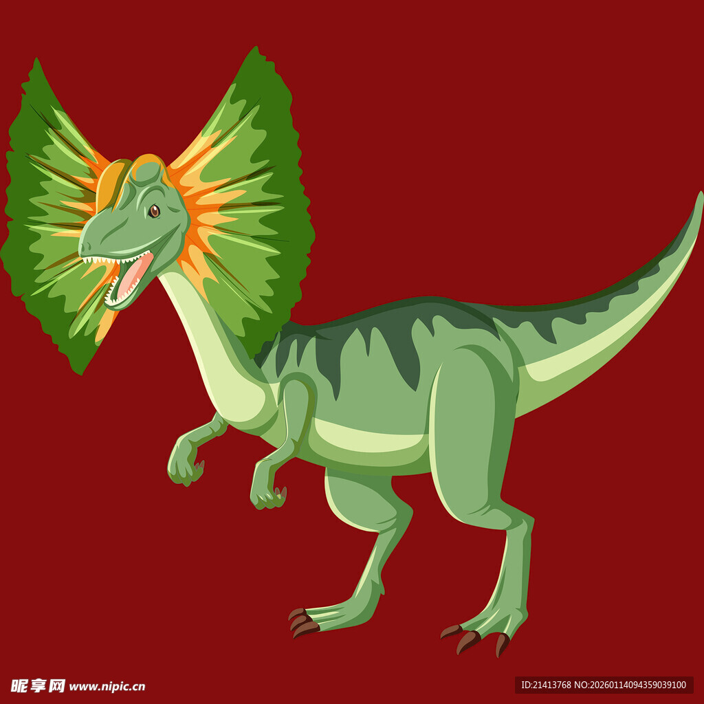 绿色褶边恐龙插画