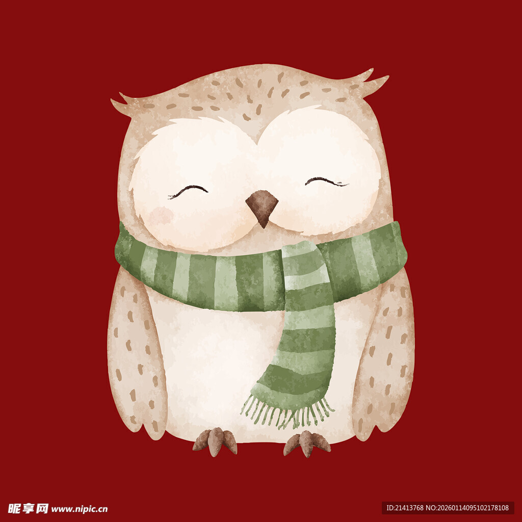 戴围巾的可爱猫头鹰