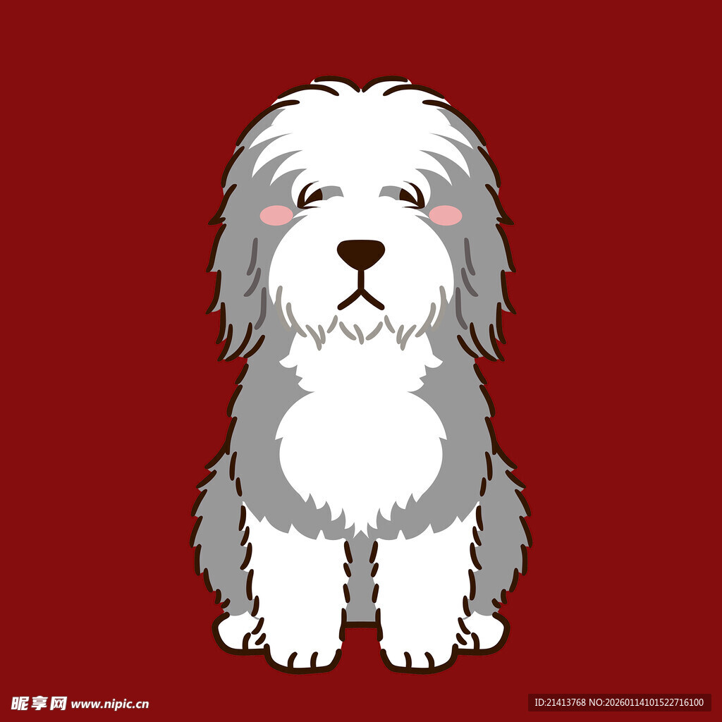 可爱灰白小狗坐于红背景