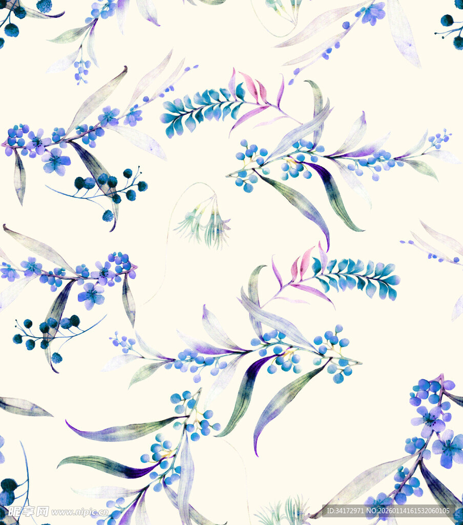 蓝紫色花卉水彩图案背景
